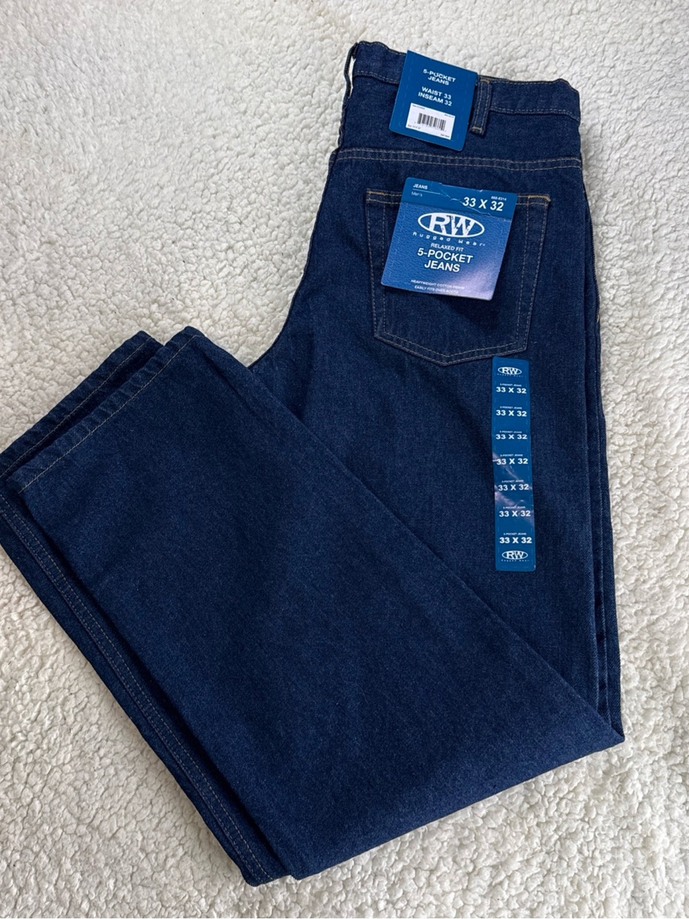 Rugged Wear Relaxed Fit Jeans Men's 33x32 Blue Jeans New With Tags
